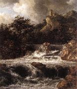 RUISDAEL, Jacob Isaackszon van Waterfall with Castle Built on the Rock af oil on canvas